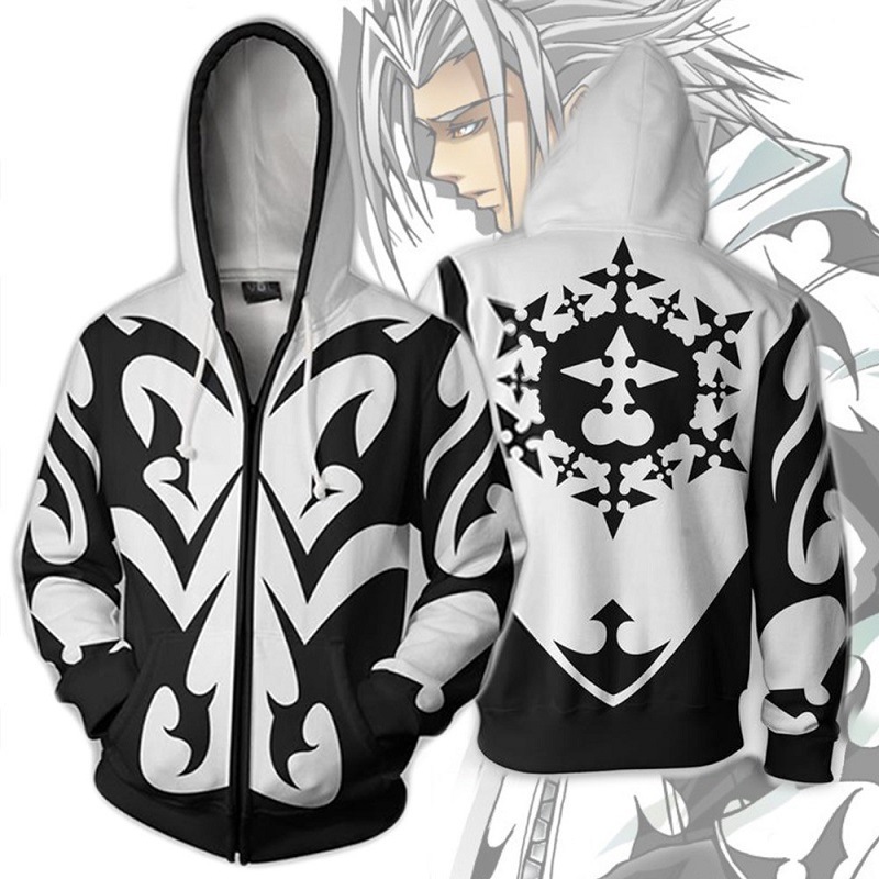 Anime Merchandise Jacket - Kingdom Hearts 3D-Anime-Druck-Kapuzenpullover mit Reißverschluss und